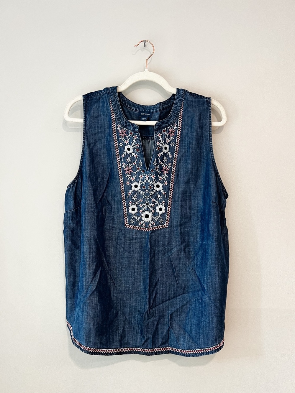 J Jill Denim Chambray Embroidered Sleeveless Blouse XL Petite